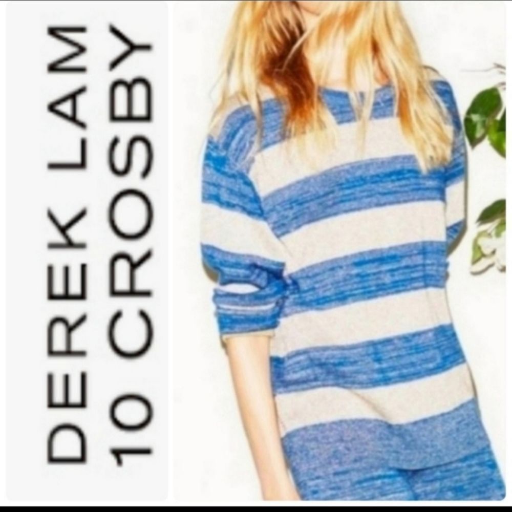 Derek Lam long sleeves sweater blue gold stripes knit pullover size Medium